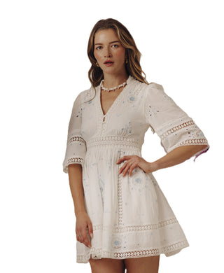 Josefina Mini Dress - Forget Me Not Embroidery