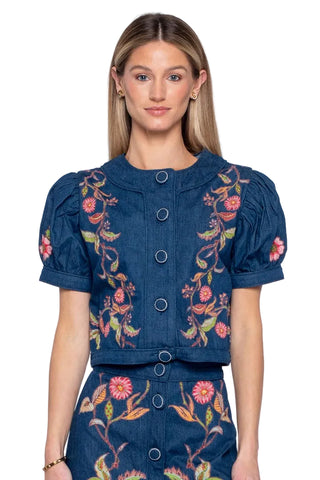 Elizabeth James Coco Top - Denim Embroidery