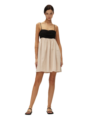 Percy Linen Dress - Ecru+Black