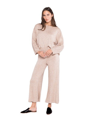 Sweater Knit Wide Leg Cropped Pant - Oatmeal