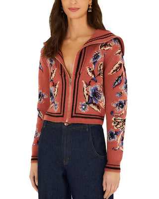 Farm Rio Floral Beauty Tapestry Knit Cardigan - Blush Pink
