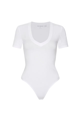 Super Stretch Deep V Bodysuit - White