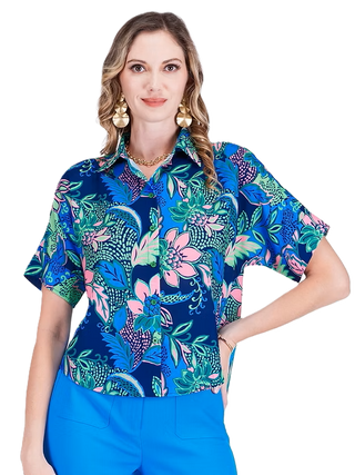 Batwing Short Sleeve Blouse - Vivid Vines