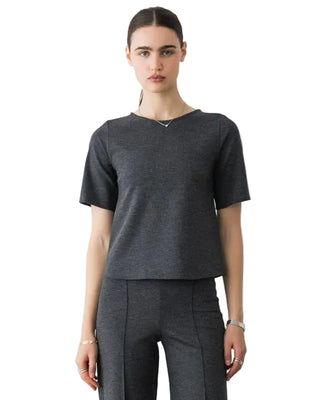 Ripley Rader Ponte Knit Short Sleeve Top Extended - Charcoal