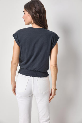 Lilla P Smocked Hem V-Neck - Black