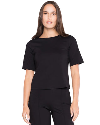Ponte Knit Short Sleeve Top - Black
