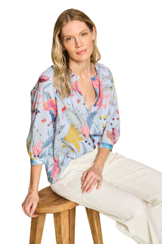 Cameron Blouse - Azure Garden Bouquet