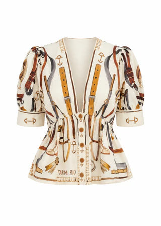 Farm Rio Equestrian Scarf Blouse - Winter White