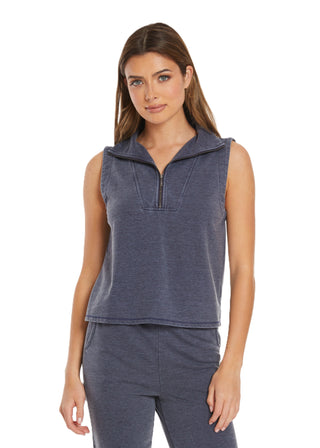 Half Zipped Sleeveless Top - Vibrant Navy
