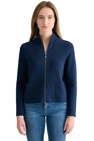Kinross Tailored Zip Mock Cardigan - Navy