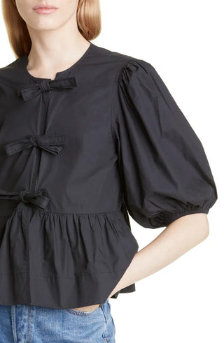 Ganni Cotton Poplin Peplum Blouse - Black
