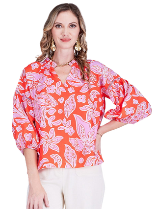 Trimmed Peasant Top - Orange Petal