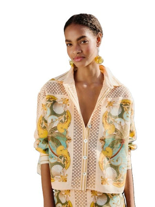 Farm Rio Crochet Detail Shirt - Royal Sea Multi