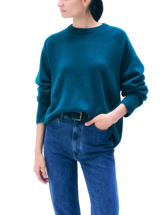 White + Warren Cashmere Saddle Sleeve Crewneck - Bright Veridian
