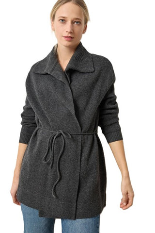 Notch Collar Open Cardigan - Graphite