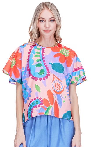 Shoulder Pleated Top - Happy Hibiscius