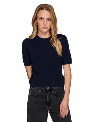Autumn Cashmere S/S Cropped Crew - Navy