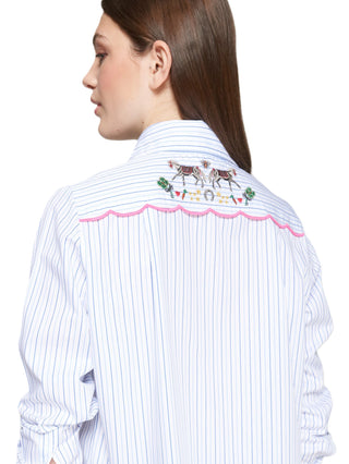Blue Stripe Shirt w/ Equestrian Embroidery - Raya Blanco