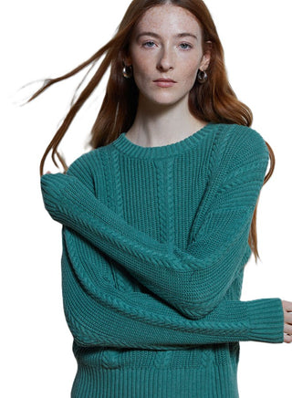 Autumn Cashmere Solid Shaker Cable Crew - Fern