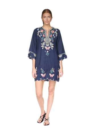 Linen Scallop Dress - Blue Night