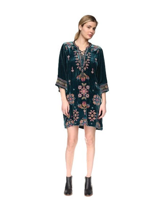 Velvet Tie Front Kimono Dress - Peacock