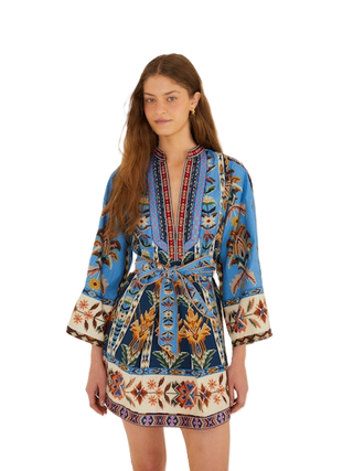 Embroidered Tapestry Mini Dress - Blue