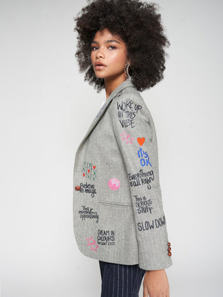 Herringbone Graffiti Blazer - Gray