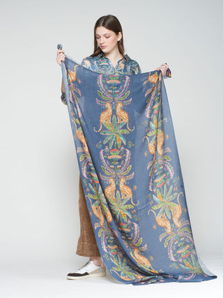 Leopard & Palm Print Scarf - Multi