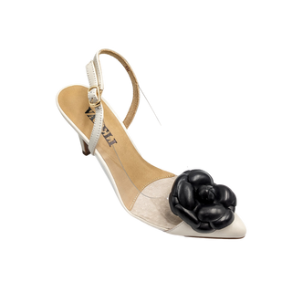 Vaneli Sheba - Ivory Nappa Black Nappa Flower