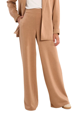Molly Bracken Ladies Knitted Wide Leg Pants - Camel