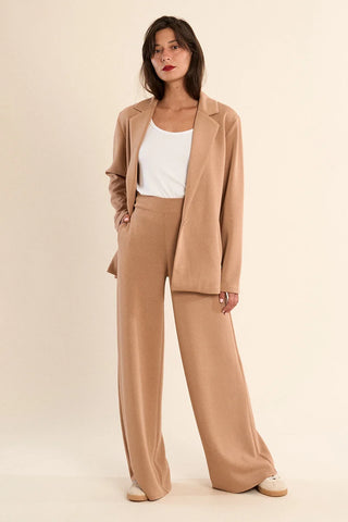 Molly Bracken Ladies Knitted Wide Leg Pants - Camel