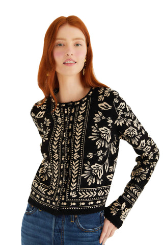 Flower Bloom Knit Cardigan - Black
