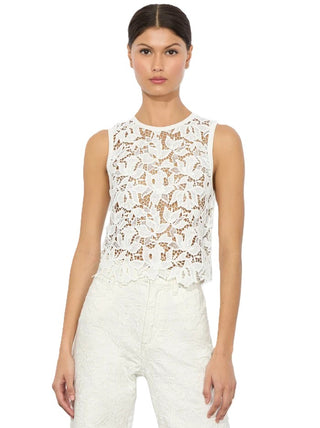 Danielle Lace Front Sweater Tank - Soft White