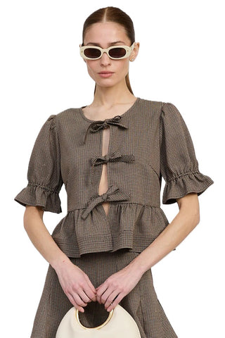 Aubrielle Top - Tan Burgundy Black