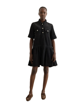 Soft Rigid Denim Mini Dress - Black Wash
