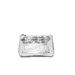 Medium Luna Cosmetic Bag - Silver Croc