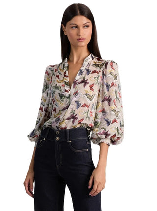 Sheila Smocked Cuff Henley Top - Spread Your Wings