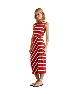 Sleeveless Striped Cody Dress - Brick/Cream