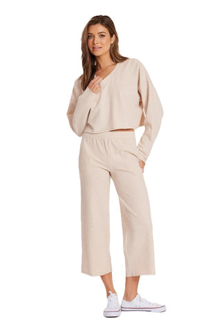Cropped Easy Fit Drawstring Pants - Sand