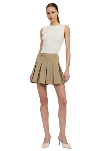 Arden Box Pleated Mini Skirt - Taupe Ecru