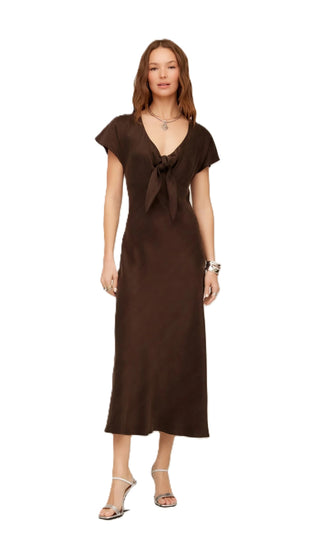Emmeline Tie Front Bias Dress - Brown