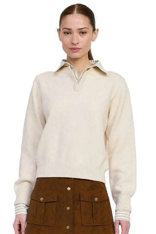 Azra Mixed Media Sweater - Ivory/Navy