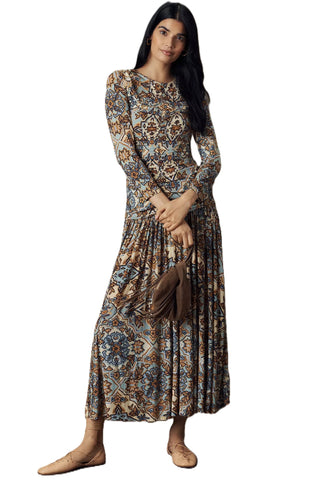 Long Sleeve Maxi Dress - Winter Tapestry Blue