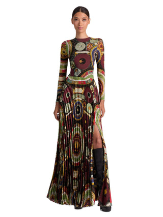Ivey Fitted Sunburst Pleat Maxi Dress - Hands Of Time