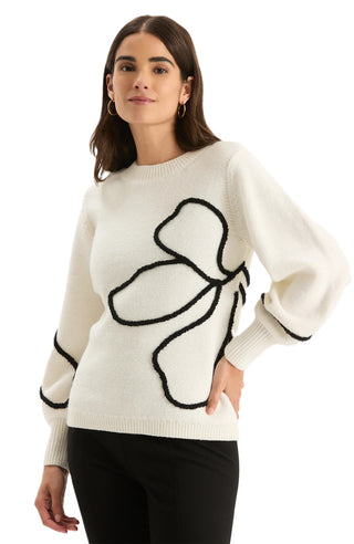 Millie Etched Mock Sweater - White