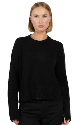 Cropped Boxy Crew W/ Slits - Black