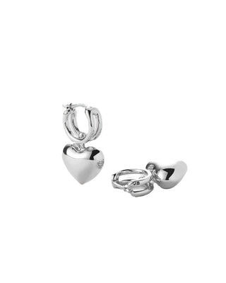 Puffy Heart Huggies - Polished Silver