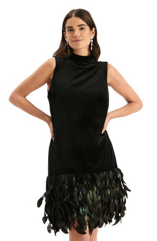 Colette Feather Hem Dress - Black