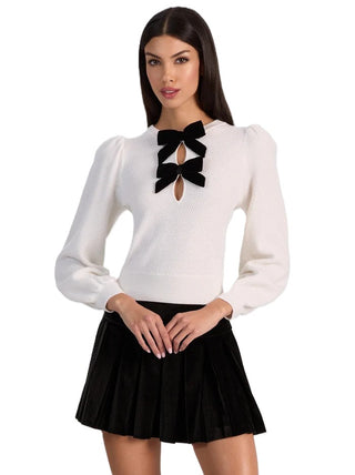 Doris Pull Sleeve Pullover - Soft White/ Black