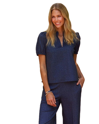 Coco Denim Top - Navy/Cream